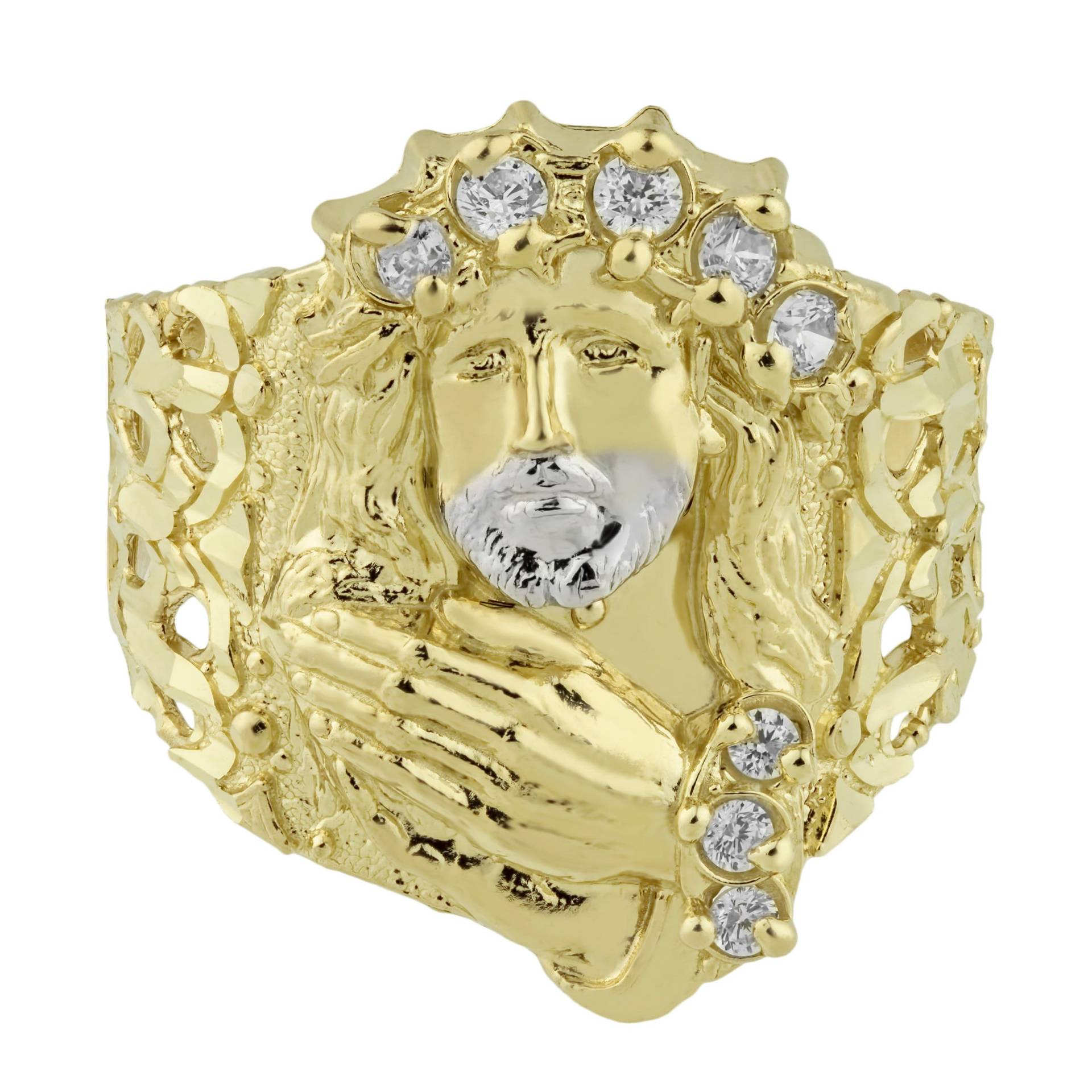 Jesus Beten Hand Zwei-Ton Cz Ring Solide 10K Gelb Weiß Gold von BayamJewelry
