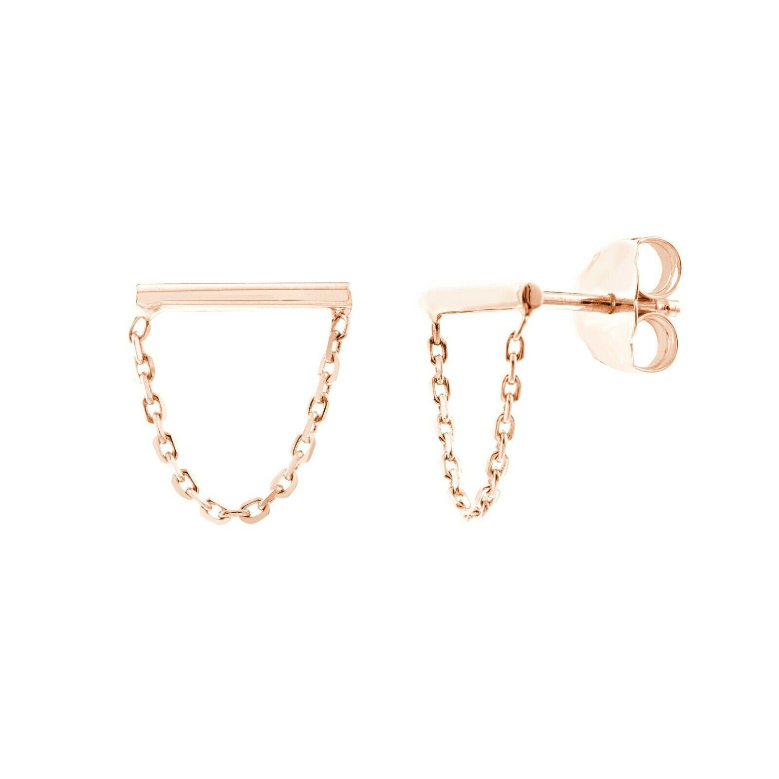 Kleine Bar Und Drape Kette Ohrstecker Real 14K Rose Gold von BayamJewelry