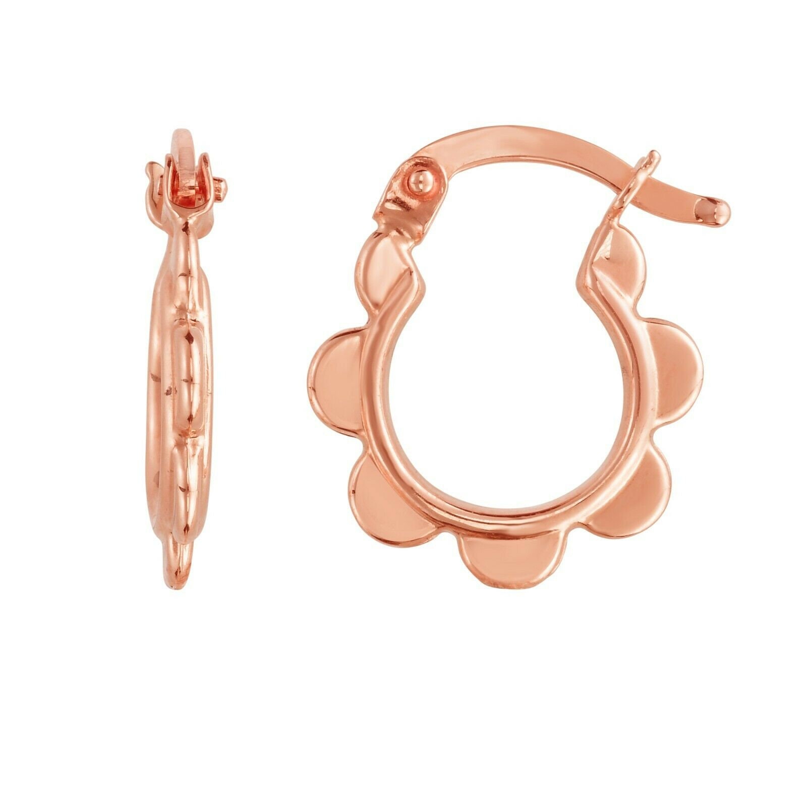 Kleine Blume Runde Hoop Ohrringe Echt 14K Roségold von BayamJewelry