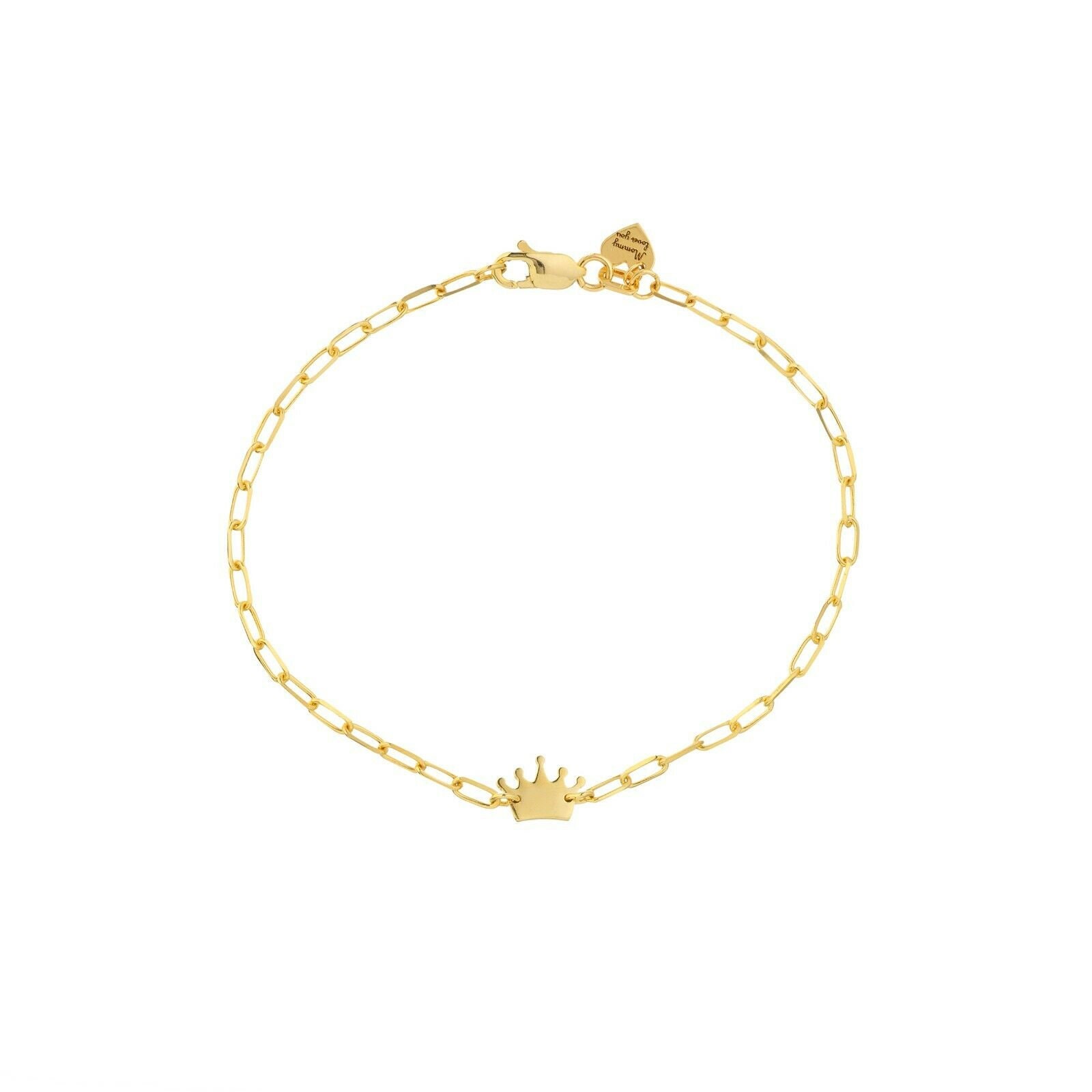 Krone Kinder Baby Paperclip Kette Armband Scheibe Herz Echt 14K Gelbgold 6" von BayamJewelry