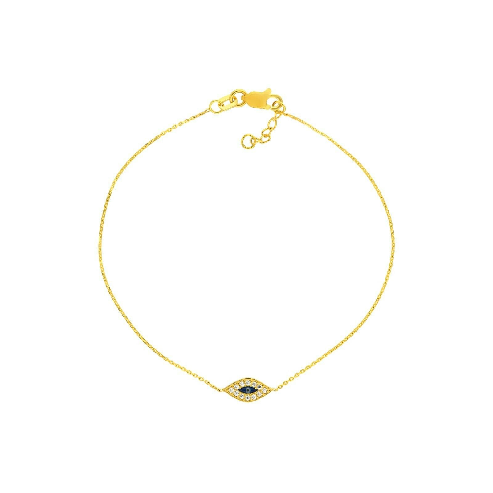 Mini Cz Evil Eye Kabelkette Armband Echt 14K Gelbgold 7, 5" von BayamJewelry