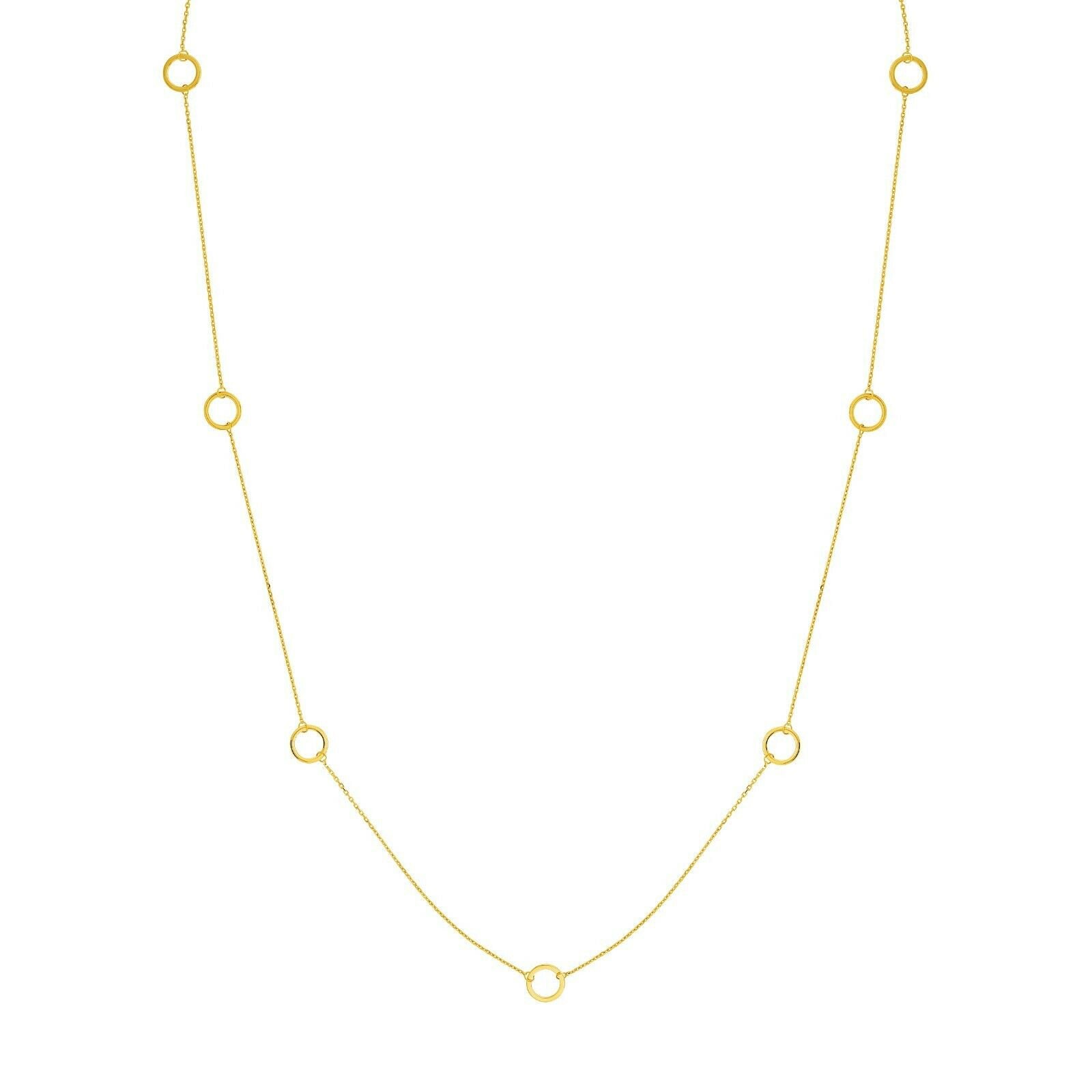 Offene Kreis Station 7Stk Verstellbare Halskette Echt 14K Gelbgold 18" von BayamJewelry