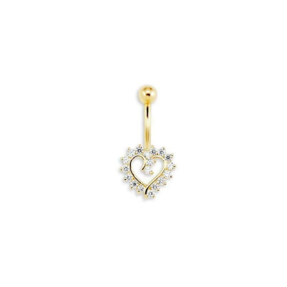 Open Heart Cz Bauchnabel Body Piercing Ohrstecker Echt 14K Massives Gelbgold 14G von BayamJewelry