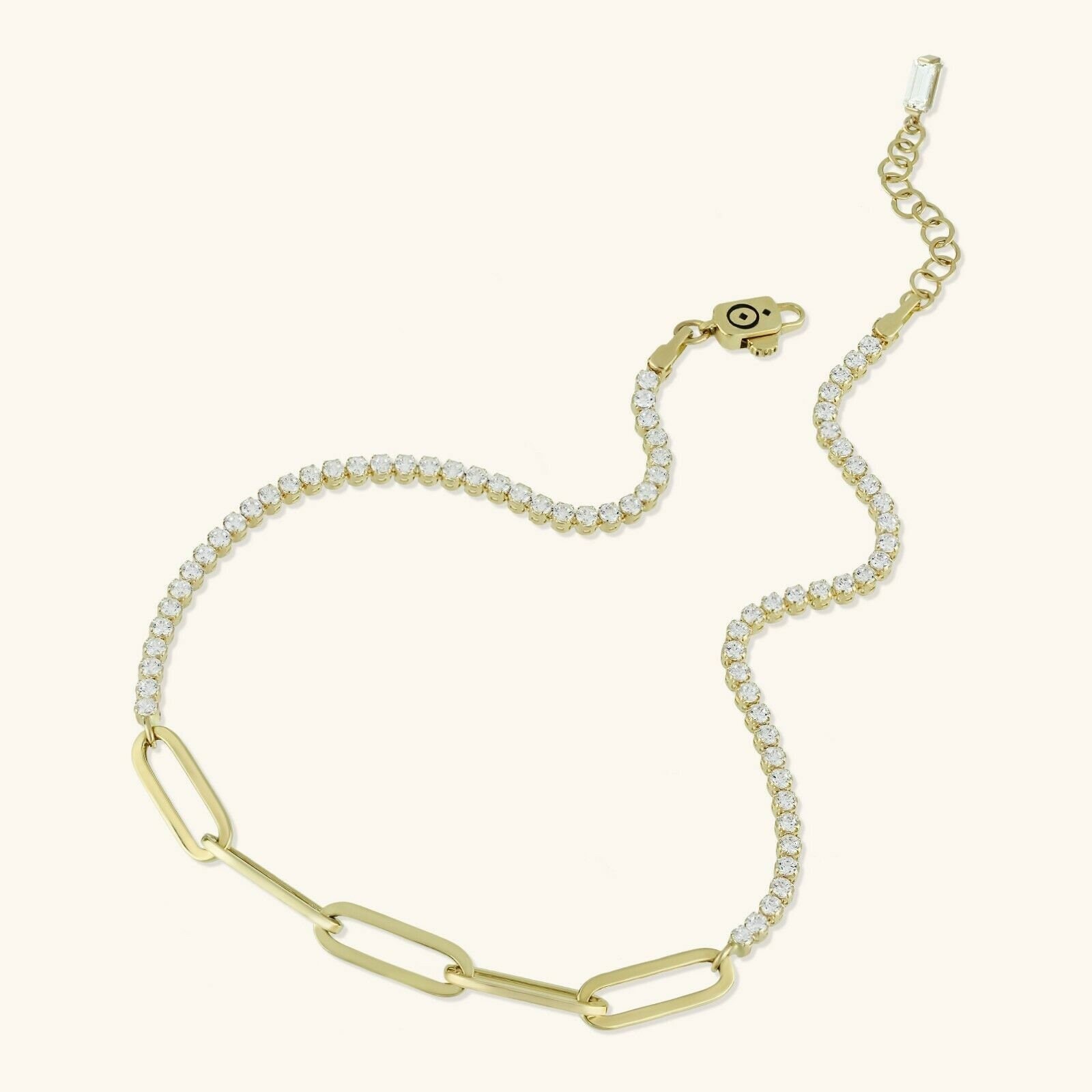 Papierclip Cz Fußkettchen Echt 14K Gelbgold Bis 10" von BayamJewelry