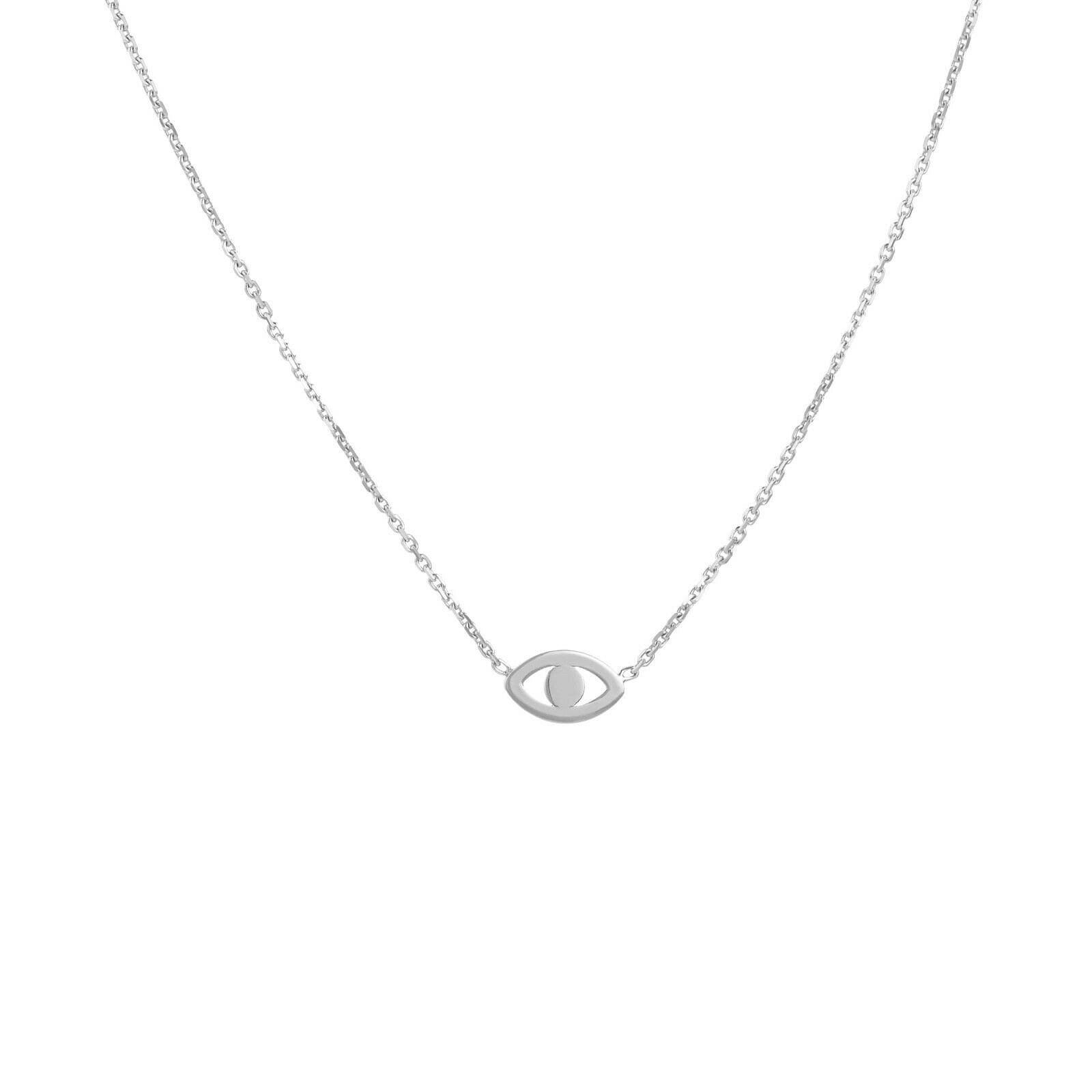 Plain Evil Eye Verstellbare Kette Halskette Echtes 14K Weißgold Bis 18" von BayamJewelry