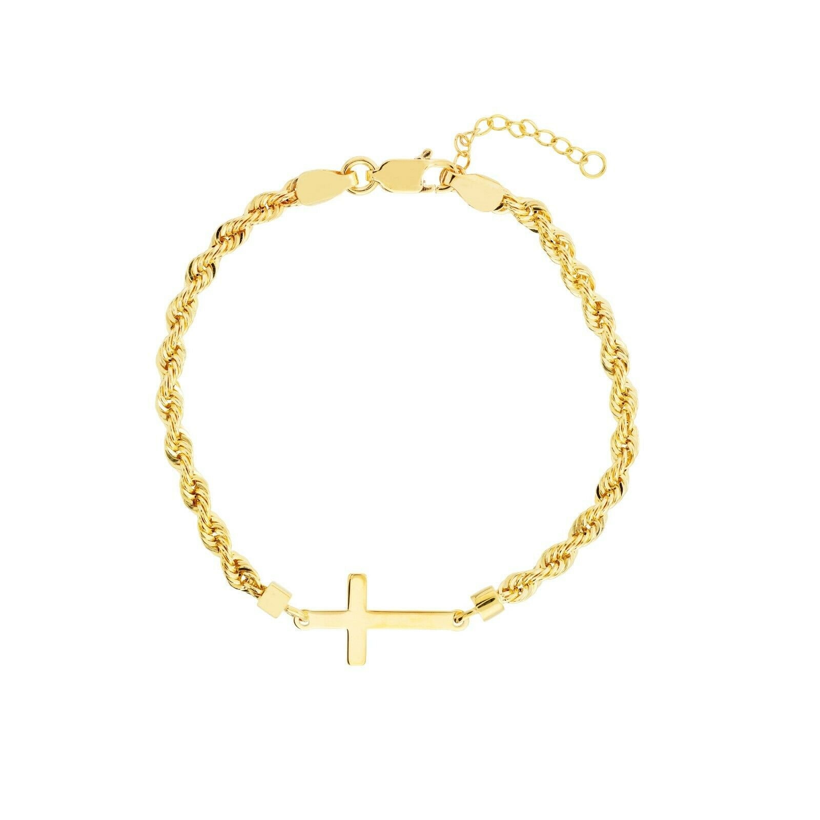 Religiöses Kreuz Verstellbares Seil Armband Echt 14K Gelbgold Bis 7, 25" von BayamJewelry