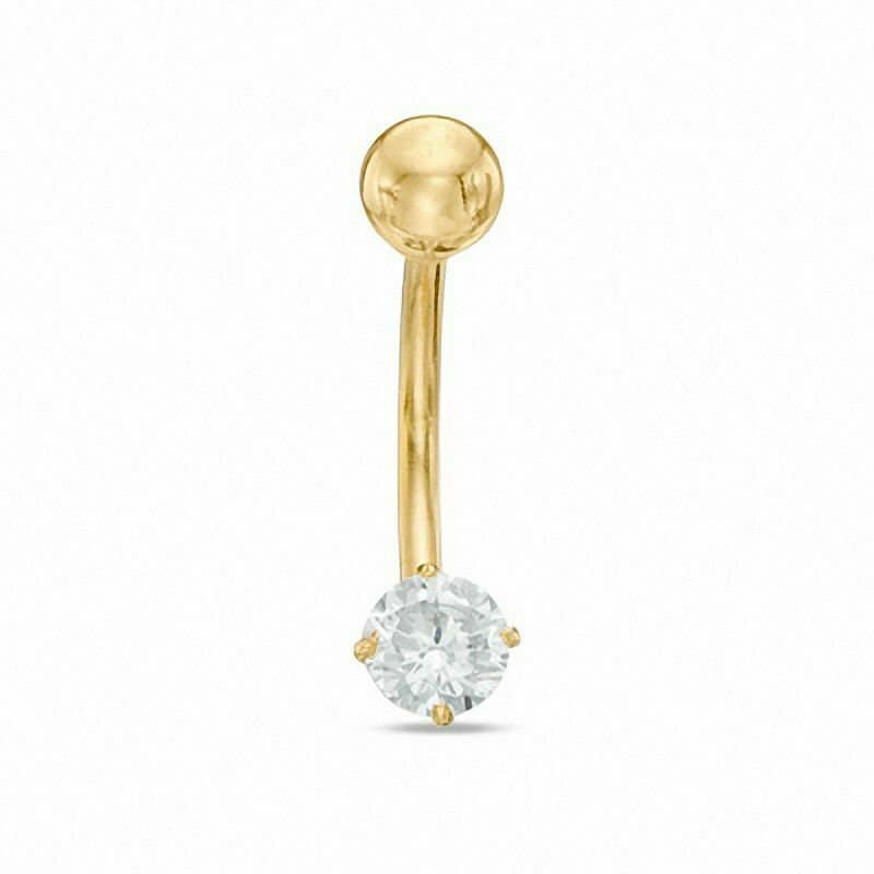 Rund Cz Bauchnabel Body Piercing Ohrstecker Echt 14K Massives Gelbgold 14G von BayamJewelry