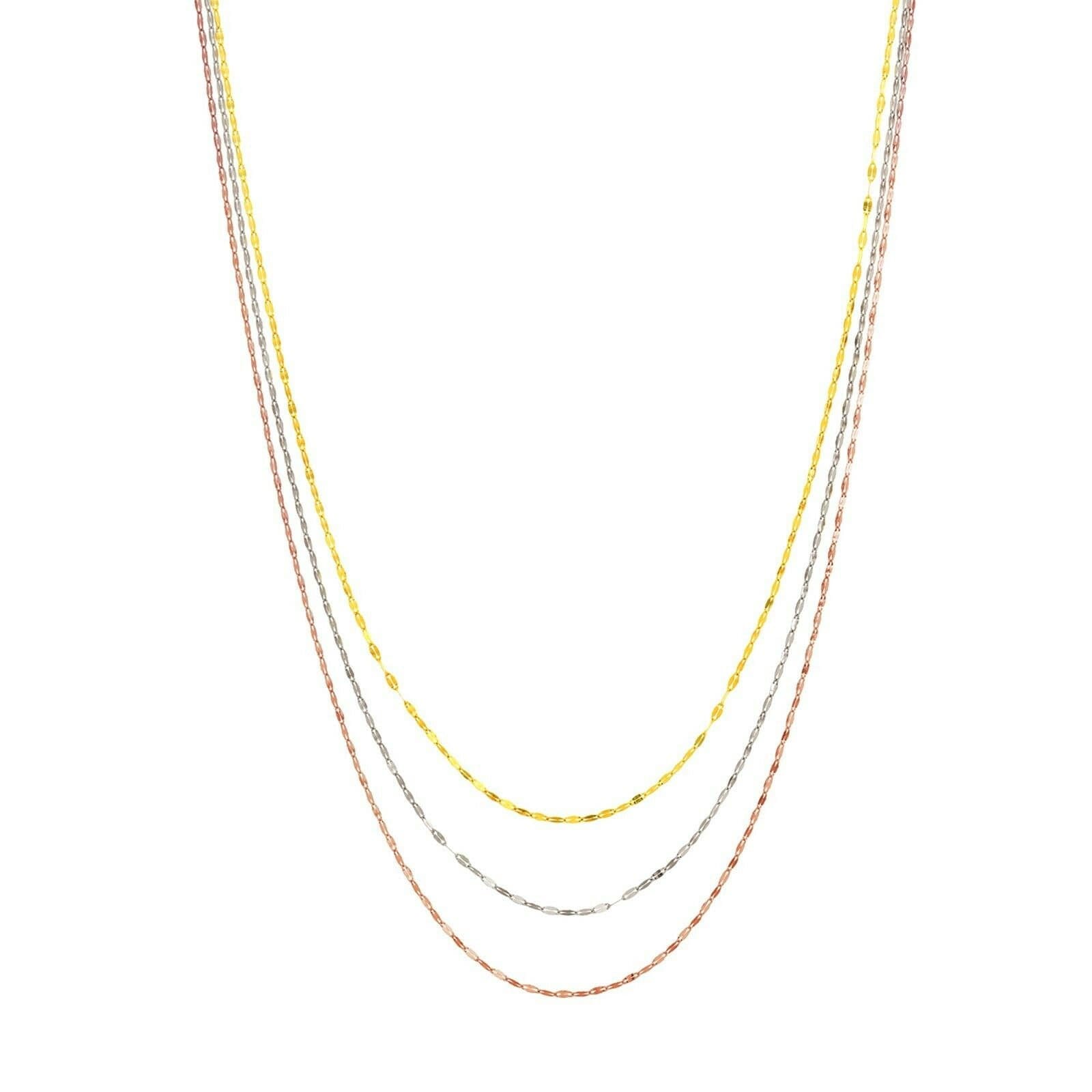Tri-Color Gehämmerte Mariner Layered Halskette Echt 14K Tricolor Gold 20" von BayamJewelry