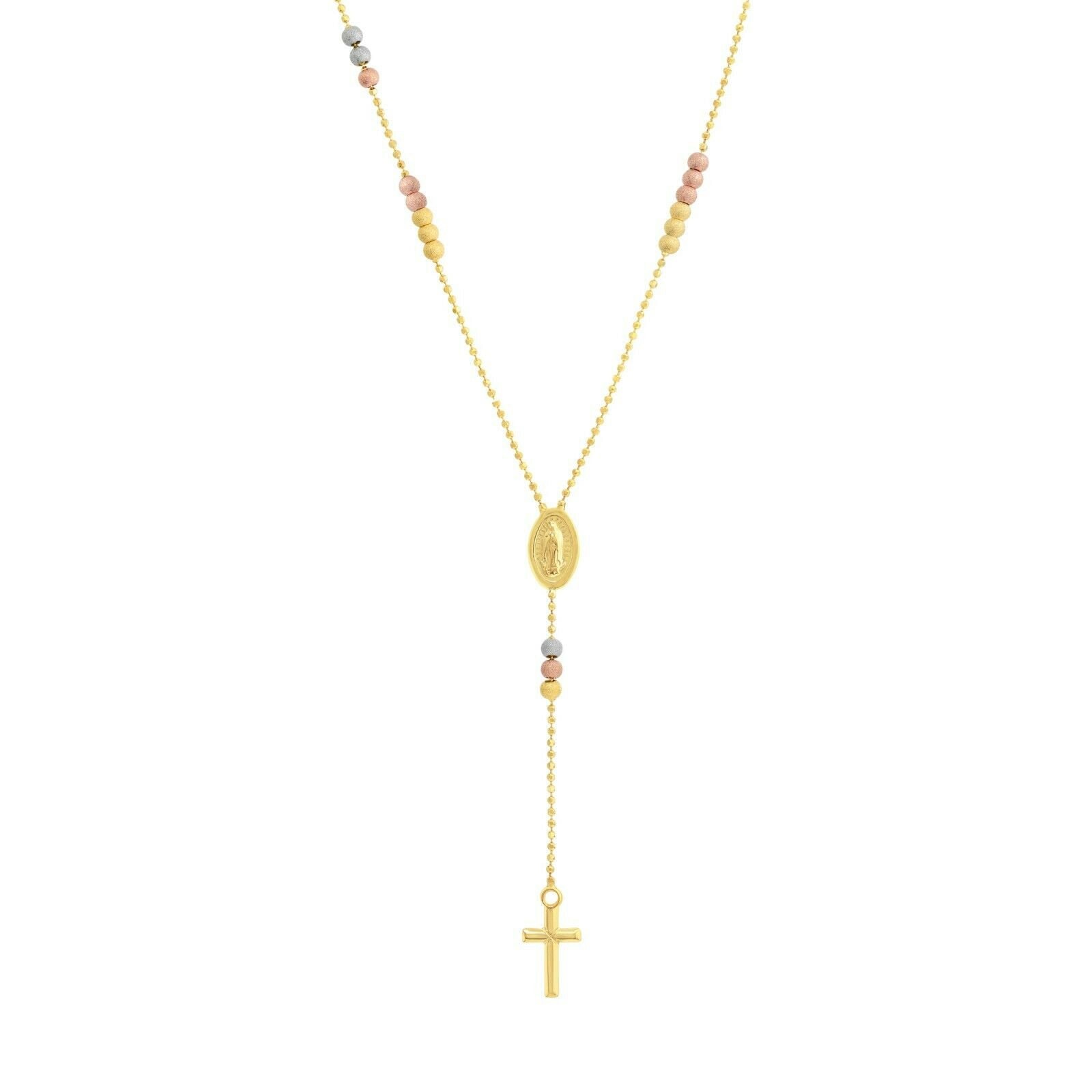 Tri-Color Rosenkranz Lariat Halskette Echt 14K Gold 17" von BayamJewelry