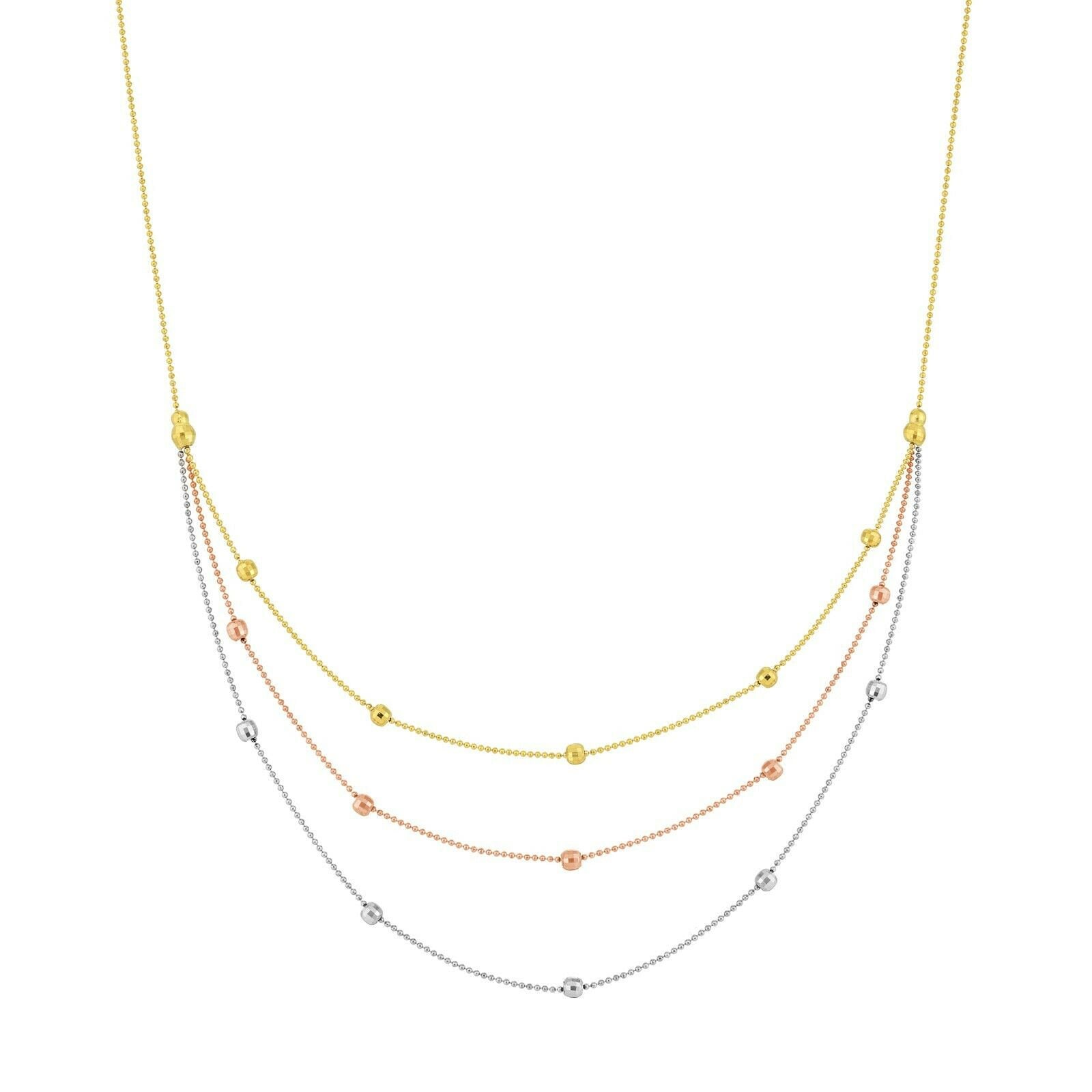 Tricolor Strukturierte Perlen Halskette Echt 14K Gold 17" von BayamJewelry