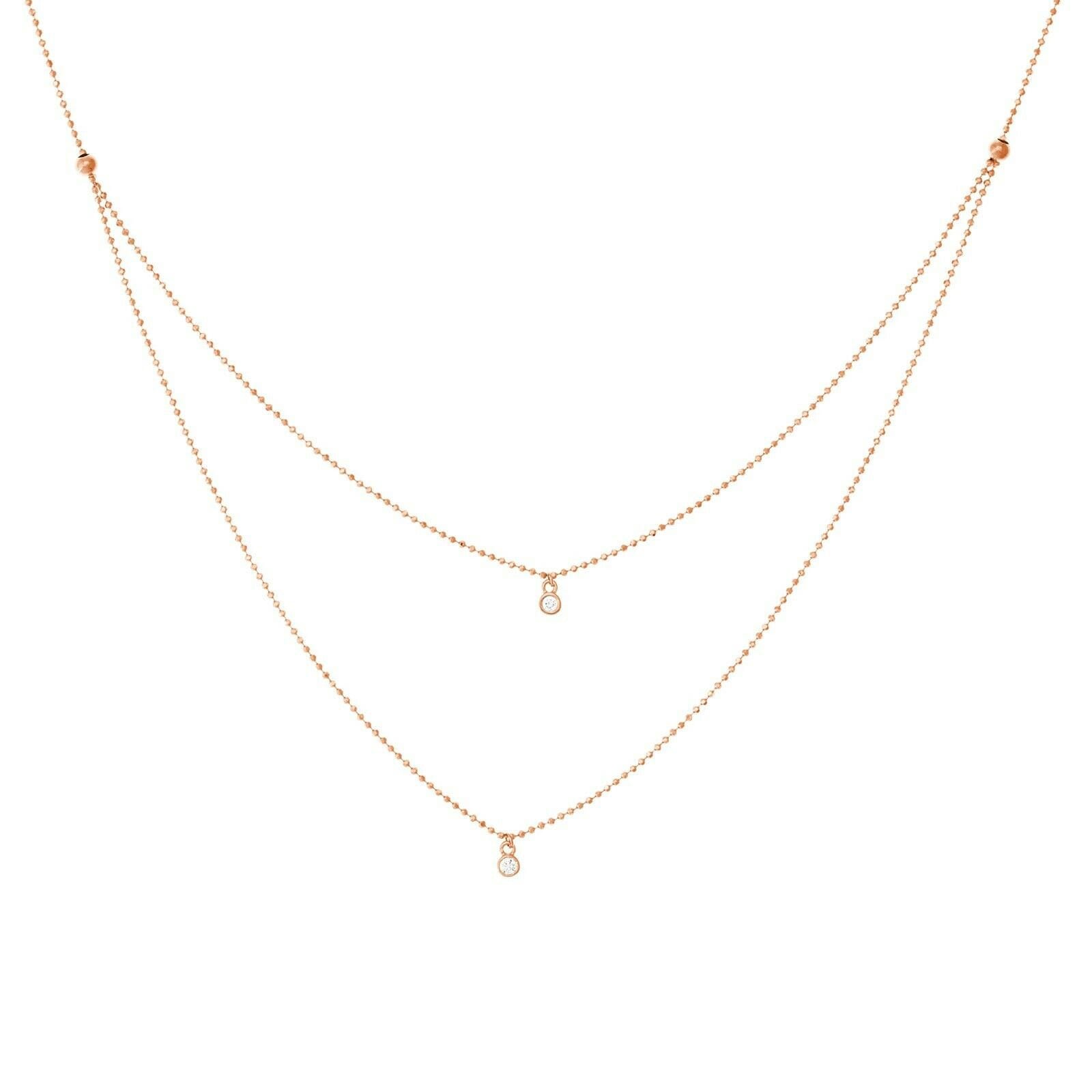 Verstellbare 1/15Ct 2Pt Diamant Doppelstrang Halskette Echt 14K Roségold 18" von BayamJewelry