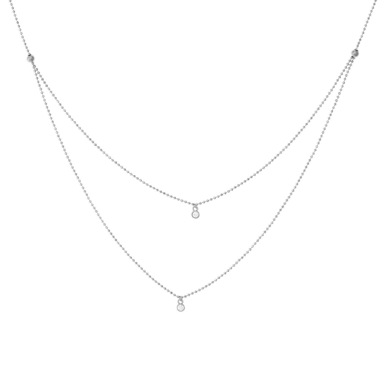 Verstellbare 1/15Ct Diamant Doppelstrang Halskette Echt 14K Weißgold 18" von BayamJewelry