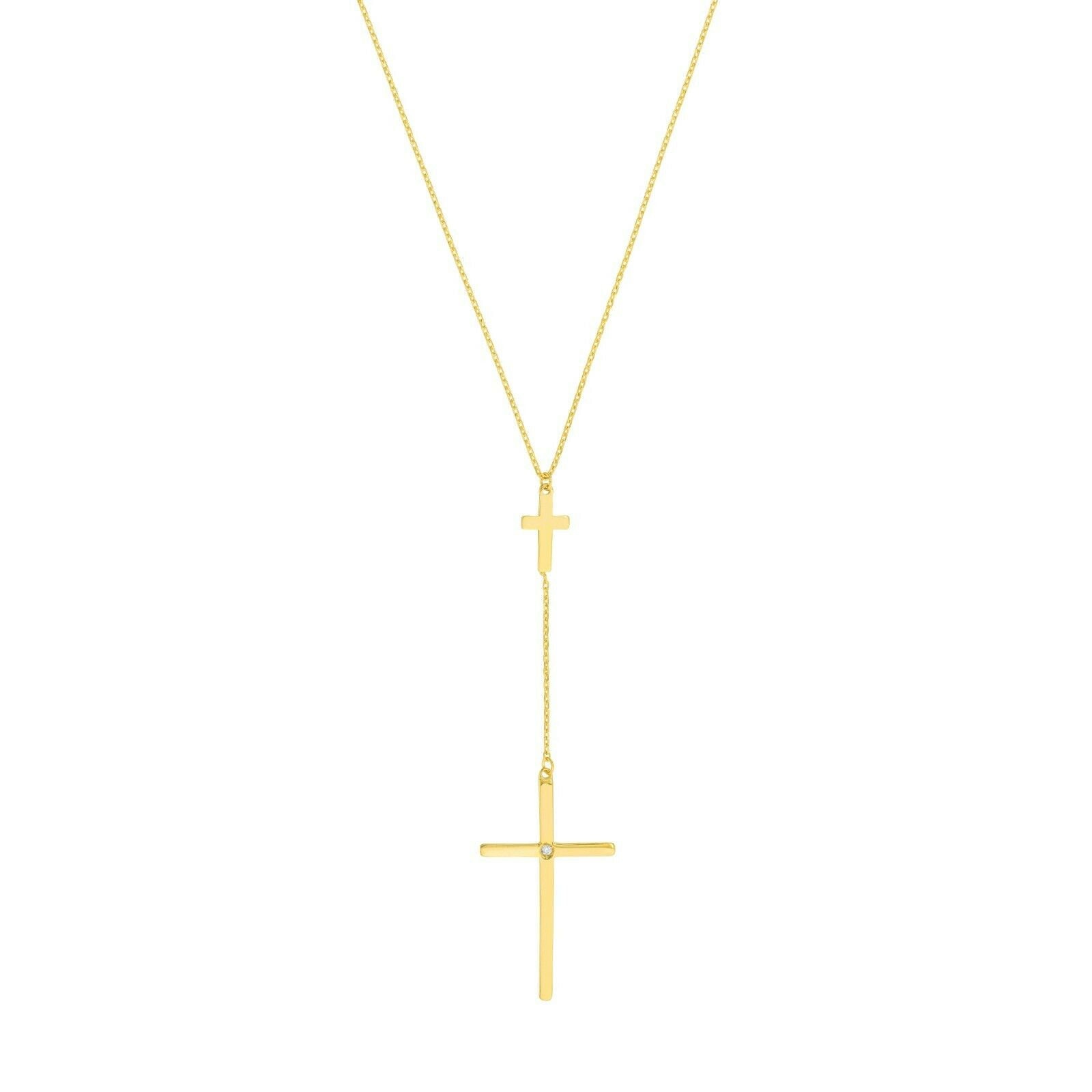 Verstellbare 1Pt Diamant Kleine Und Große Kreuz Halskette Echt 14K Gelbgold 18" von BayamJewelry