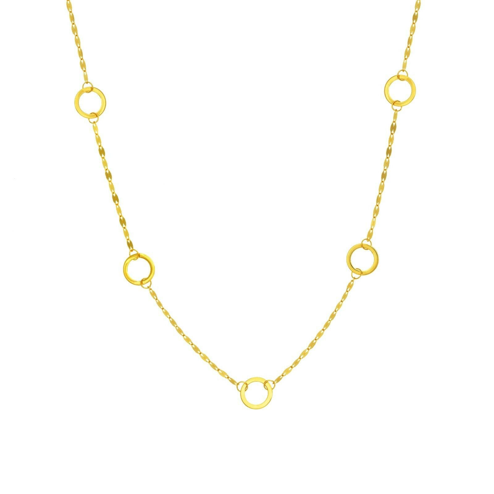 Verstellbare Circle Station Fancy Halskette Echt 14K Gelbgold 18" von BayamJewelry