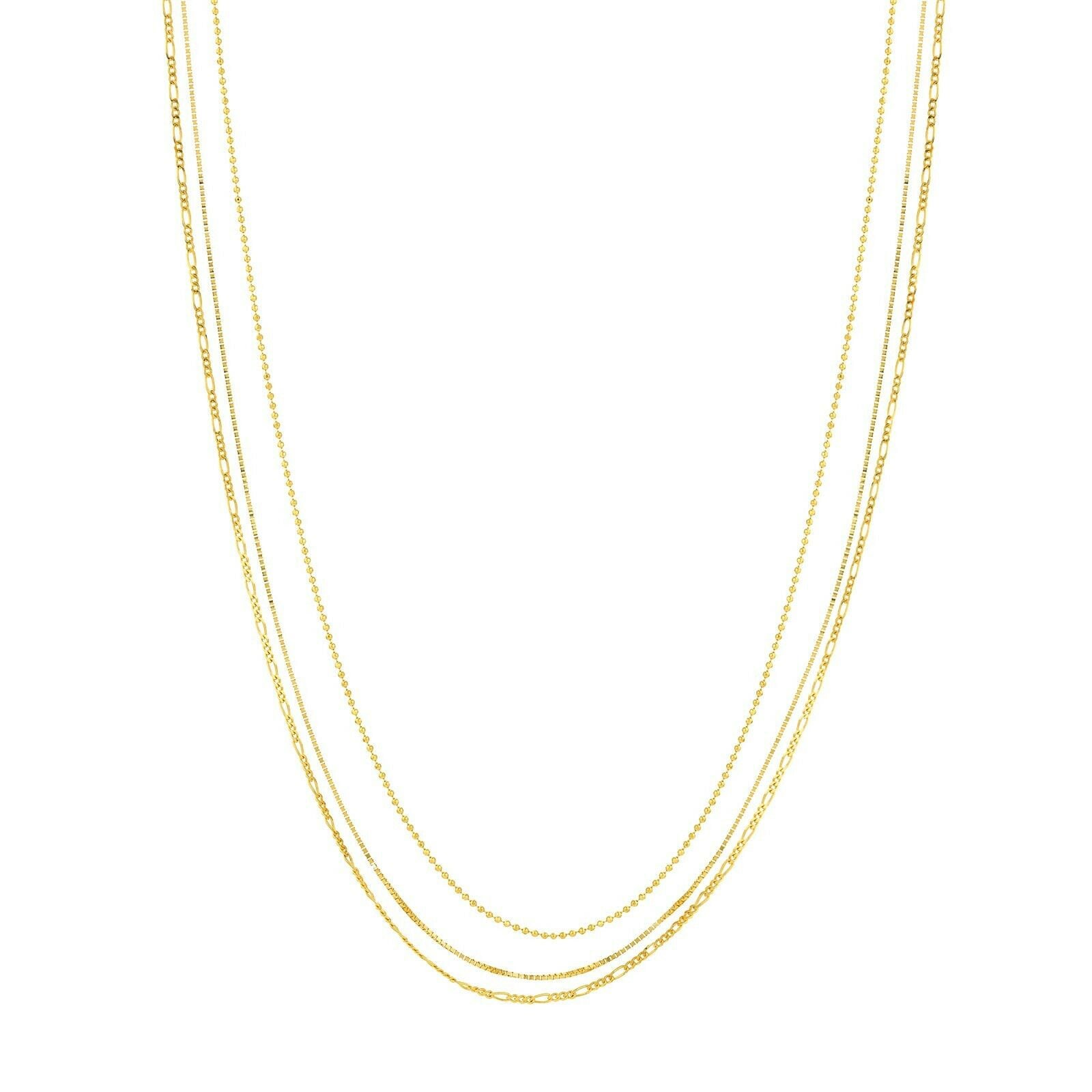 Verstellbare Dreifachstrang-Halskette Aus Echtem 14K Gelbgold 18" von BayamJewelry