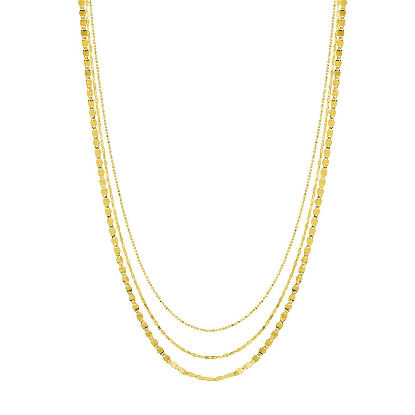 Verstellbare Dreifachstrang-Halskette Aus Echtem 14K Gelbgold von BayamJewelry