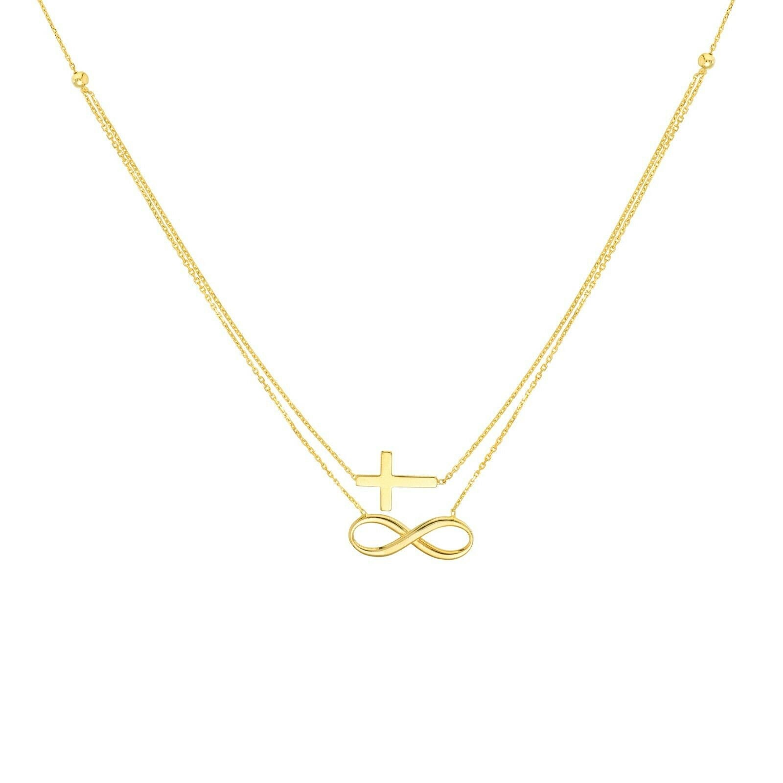 Verstellbare Duo Intinitely Faithful Kette Halskette Echt 14K Gelbgold 18" von BayamJewelry