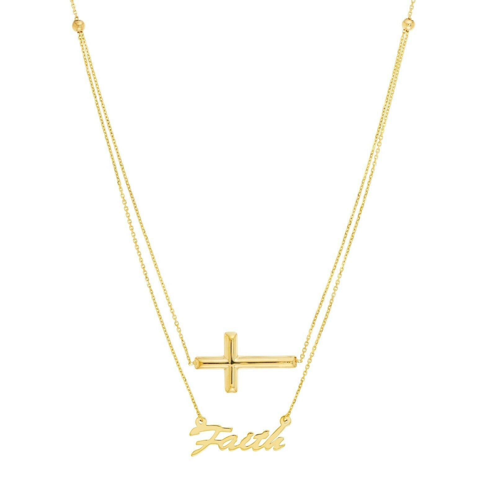 Verstellbare Duo Kreuz Und Glaube Kette Halskette Echt 14K Gelbgold 18" von BayamJewelry