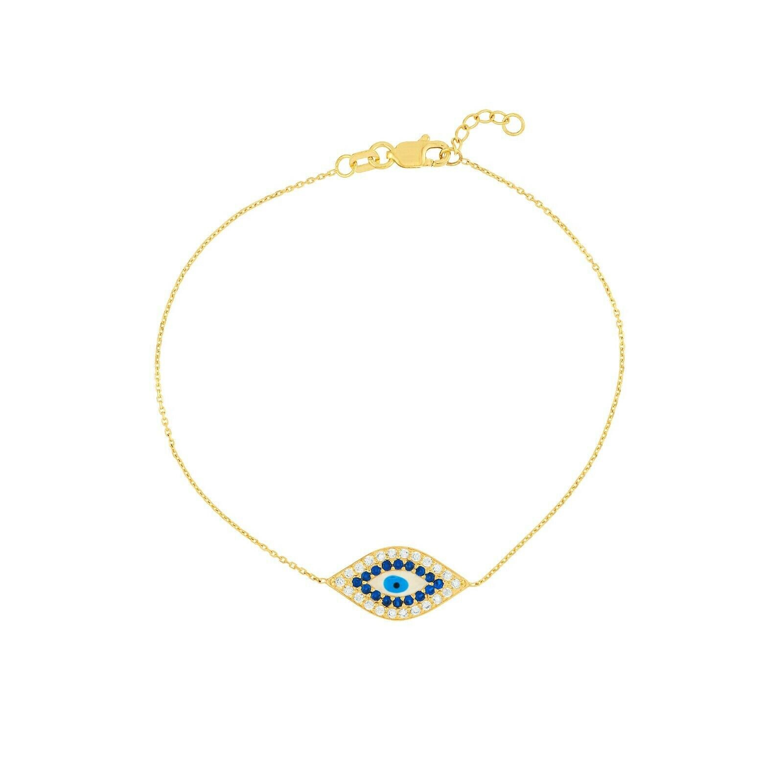 Verstellbare Evil Eye Kabelkette Armband Echt 14K Gelbgold 7, 5" von BayamJewelry