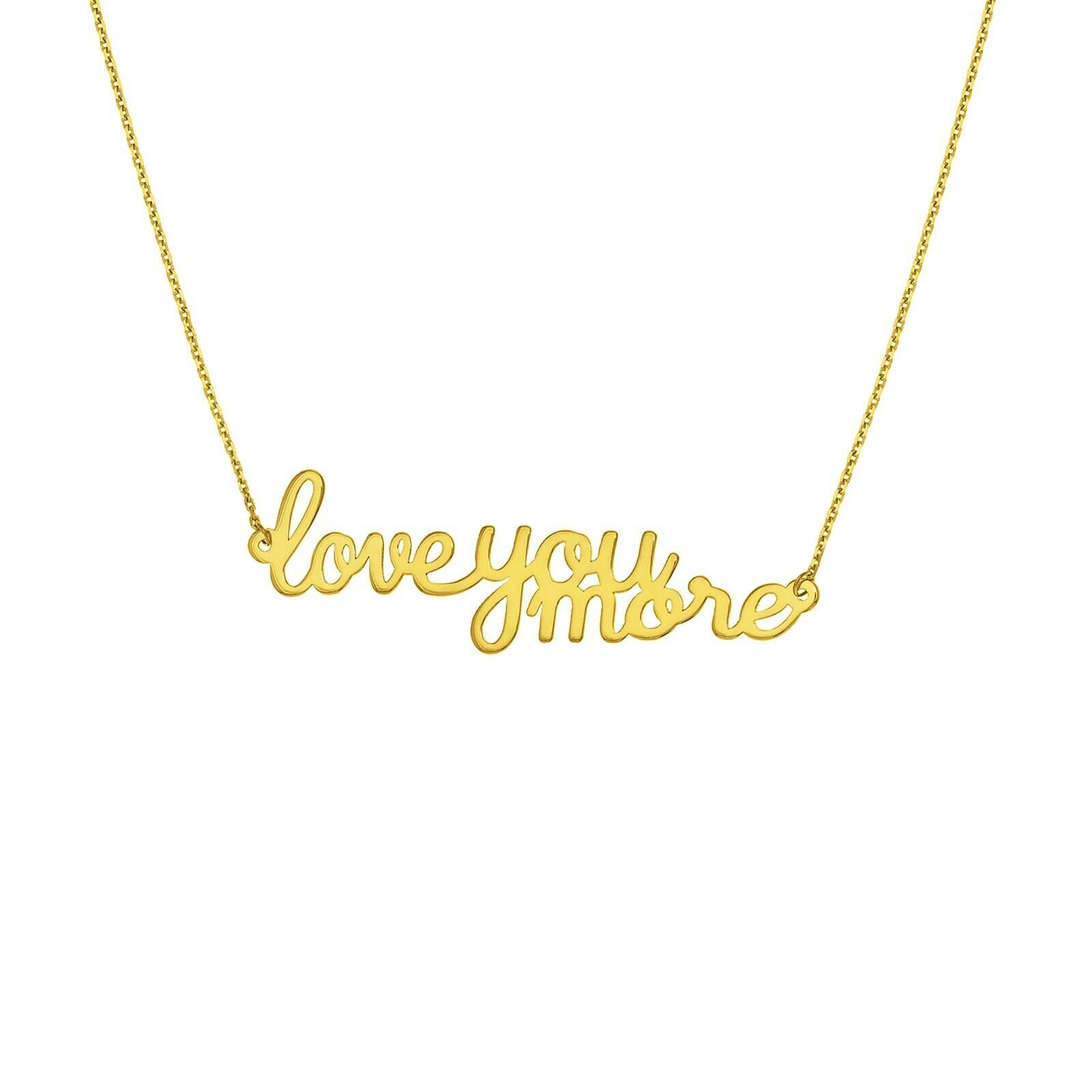 Verstellbare Love You More Plaque Halskette Echt 14K Gelbgold 18" von BayamJewelry