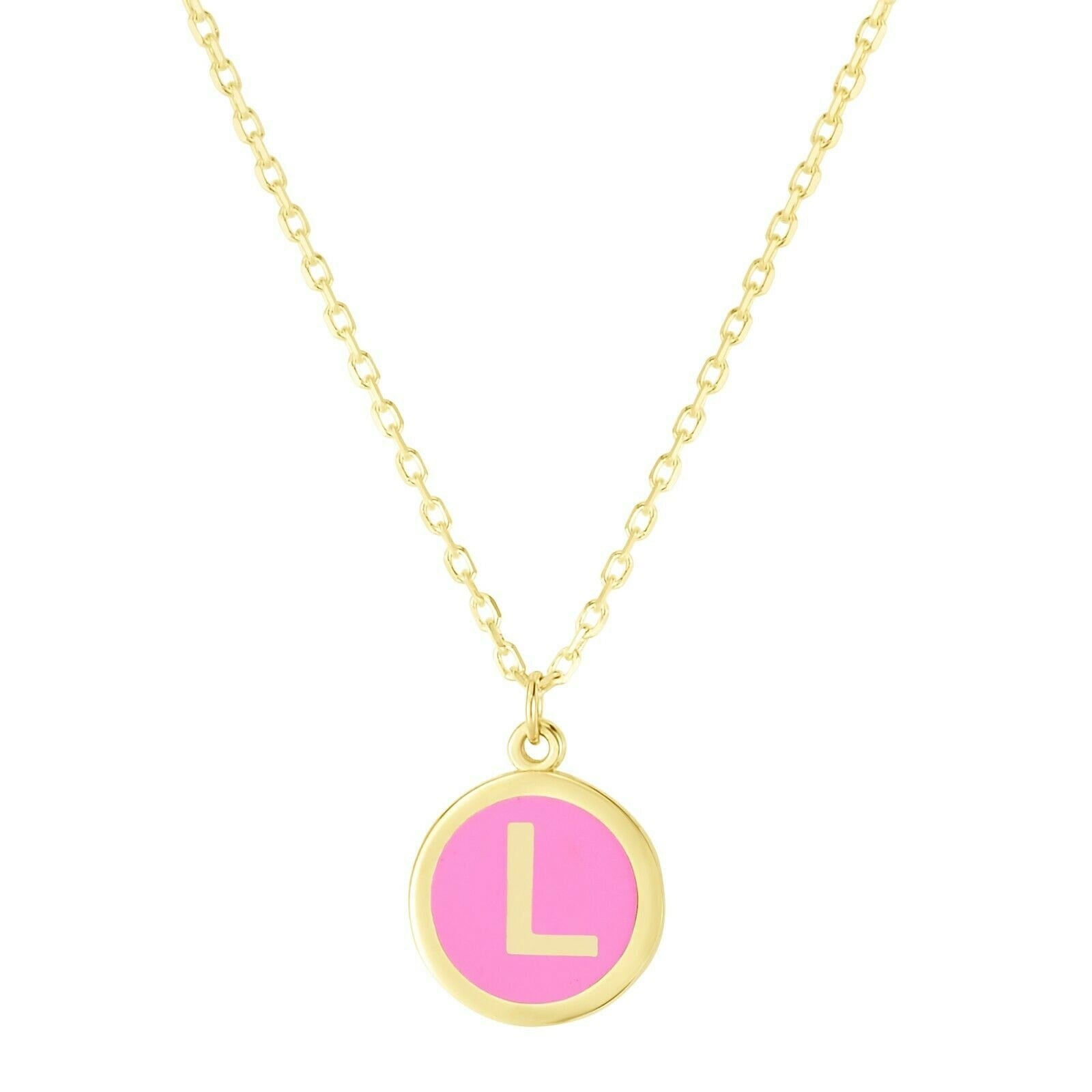 Verstellbare Rosa Emaille Initial L Kabelkette Halskette Echt 14K Gelbgold von BayamJewelry