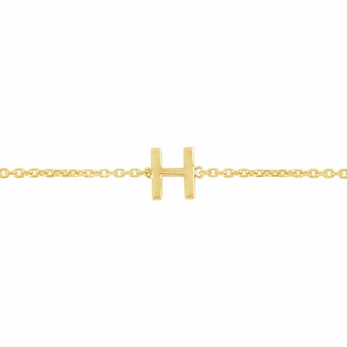 Verstellbarer Mini Block Buchstabe Initial H Kette Armband Echt 14K Gelbgold von BayamJewelry