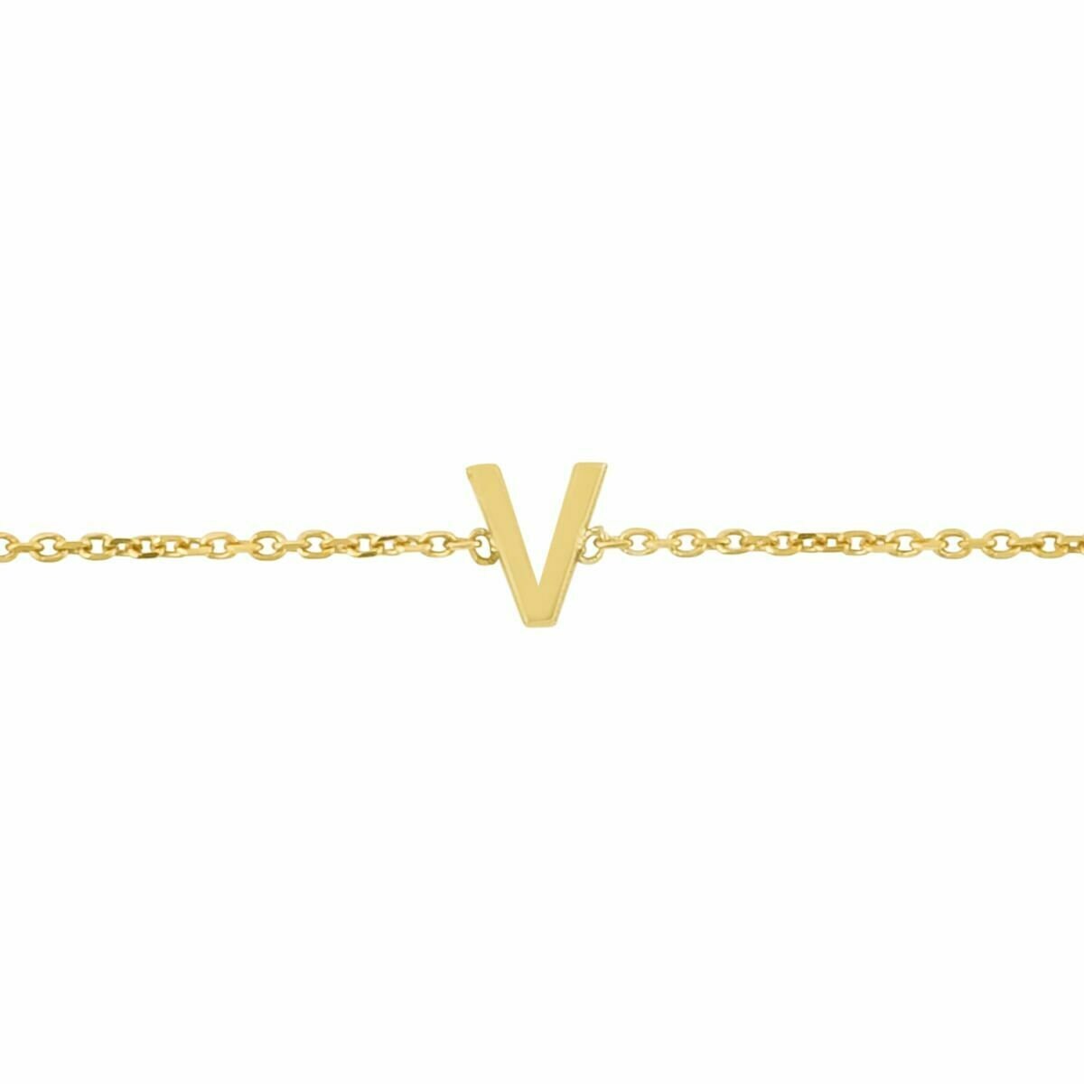 Verstellbares Mini Block Letter Initial V Kettenarmband Echt 14K Gelbgold von BayamJewelry