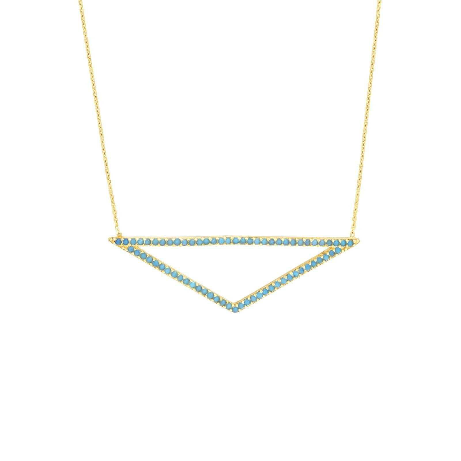 Verstellbares Offenes Dreieck Mit Nano Türkis Halskette Echt 14K Gelbgold 18" von BayamJewelry