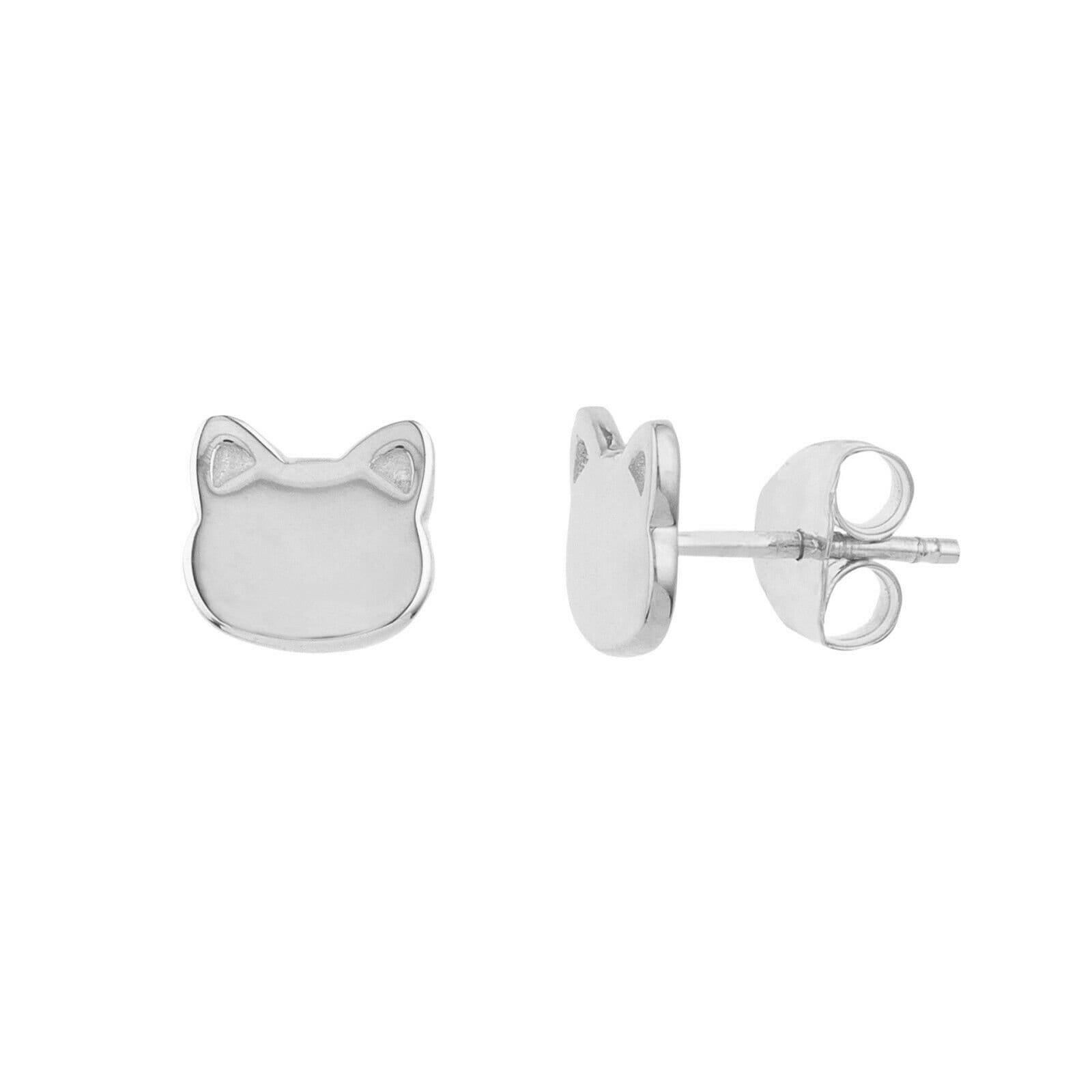 Winzige Katze Gesicht Form Ohrstecker Real 14K Weißgold von BayamJewelry