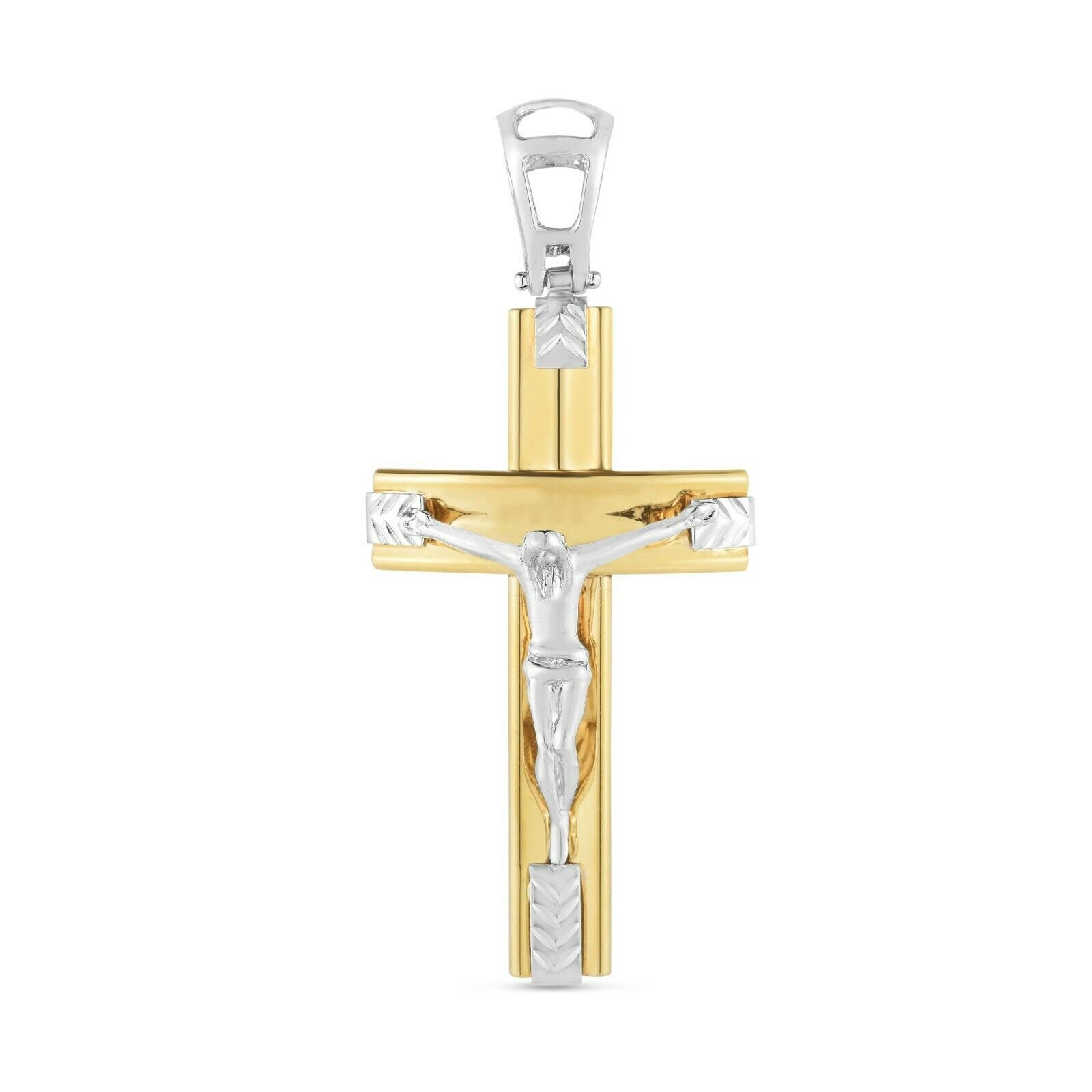 Zweifarbige Kruzifix Kreuz Jesus Charm Anhänger Echt 14K Gelb Weiß Gold von BayamJewelry