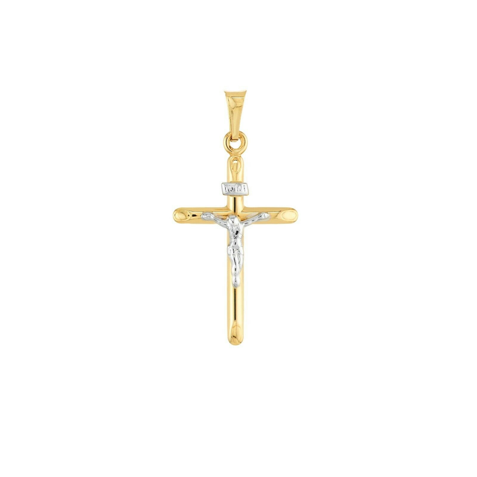 Zweifarbiger 3D Jesus Kruzifix Körper Kreuz Anhänger 14K Gelbgold von BayamJewelry