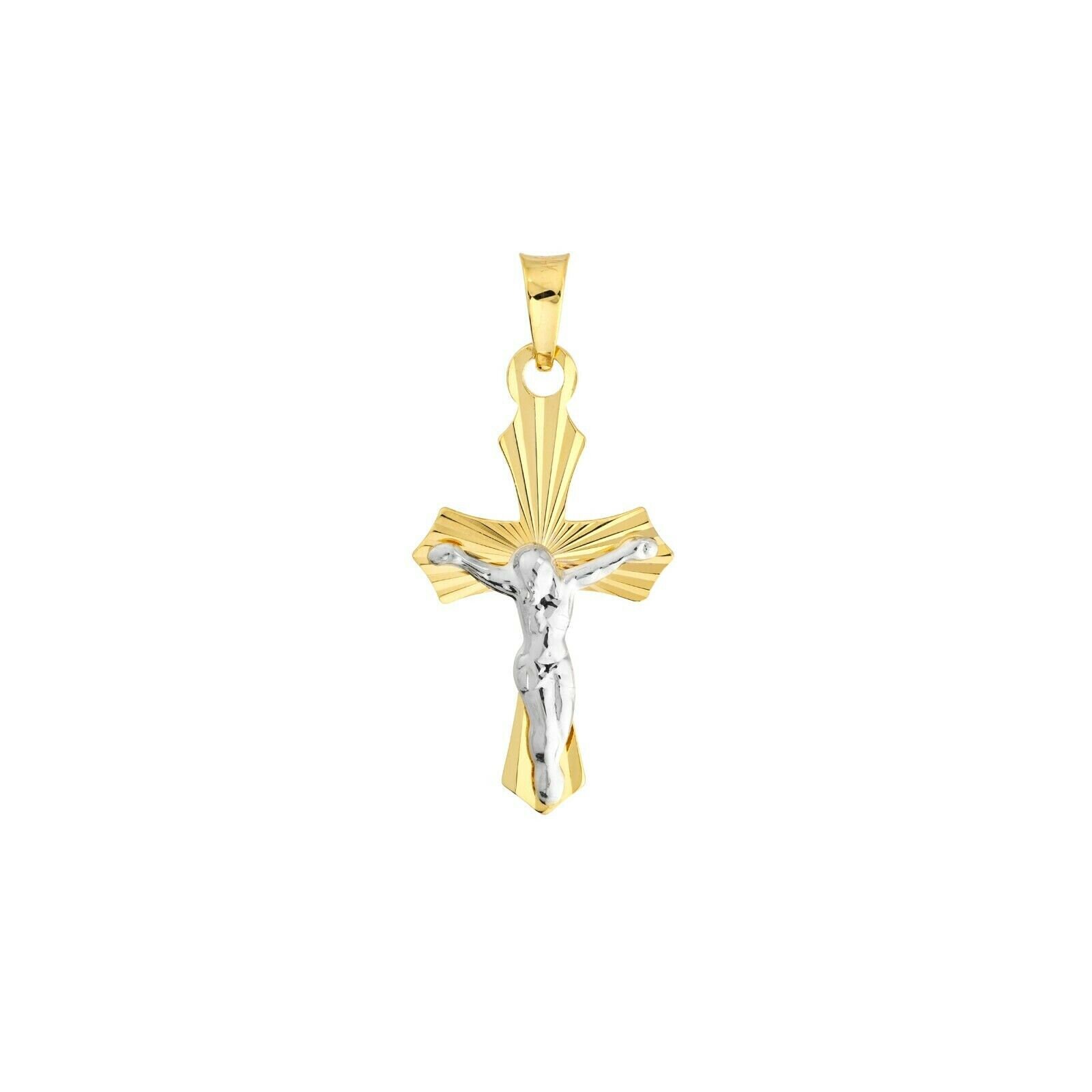 Zweifarbiger Kleiner Jesus Kruzifix Körper Kreuz Anhänger 14K Gelb Weiß Gold von BayamJewelry