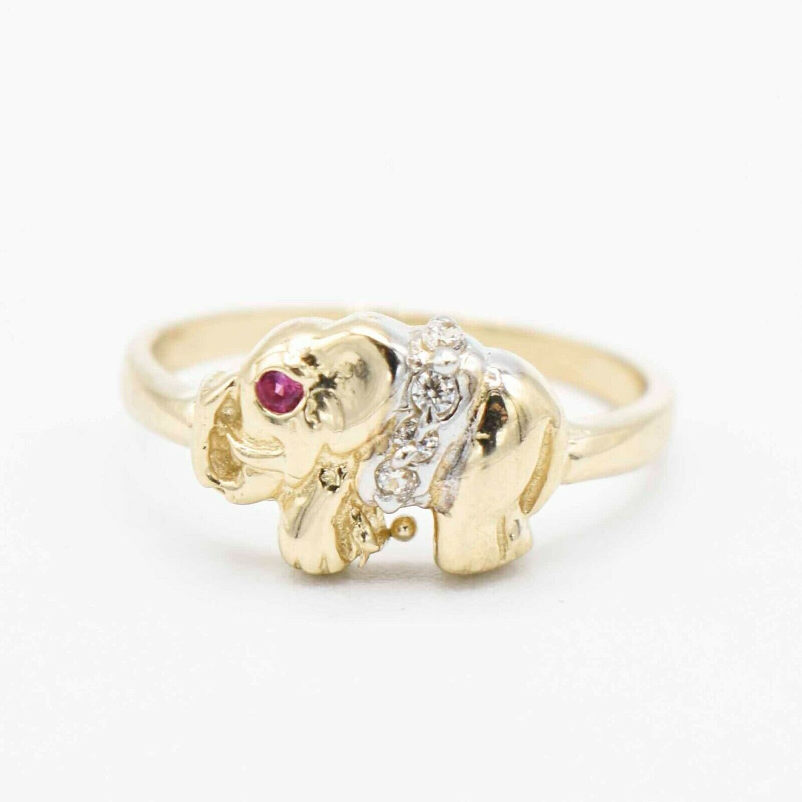 strukturiert Cz Elefant Mit Rubinaugen Ring Echt Massiv 10K Gelb Weiß Gold von BayamJewelry