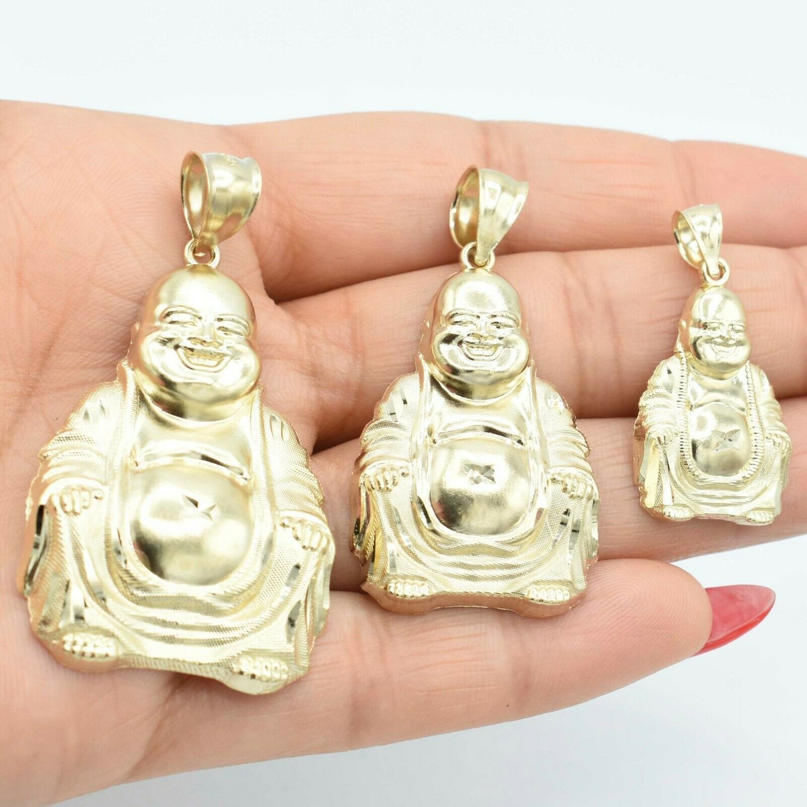 strukturierter Buddha Anhänger Echtes Massives 10K Gelbgold Alle Größen von BayamJewelry