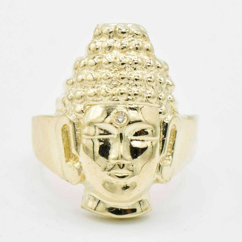 strukturierte Buddha Cz Ring Echt Solid 10K Gelbgold Alle Größen von GoldumNYC