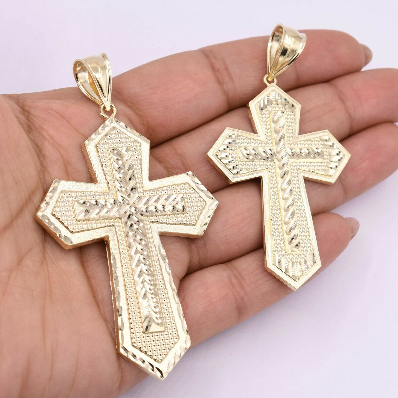 strukturiertes Kreuz Anhänger Charm Echt Massiv 10K Gelb Gold Alle Grössen von BayamJewelry