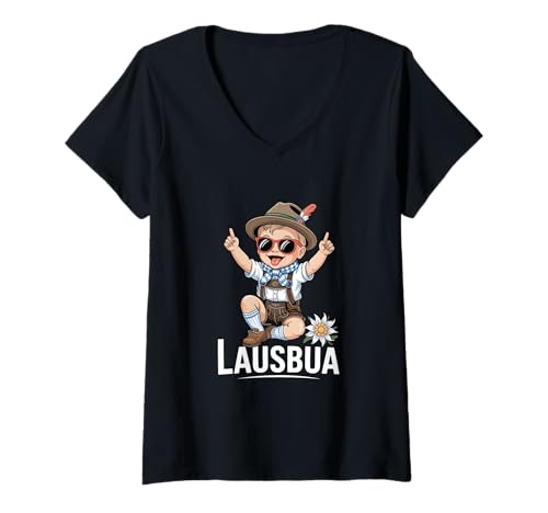 Damen Lausbua! Bayrischer Dialekt Bayerisches Volksfest Tracht T-Shirt mit V-Ausschnitt Damen Lausbua! Bayrischer Dialekt Bayerisches Volksfest Tracht T-Shirt mit V-Ausschnitt von Bayerische Lausbua & Volksfest Designs