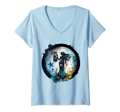 Damen Sternbild Wassermann - Sternzeichen Wassermann T-Shirt mit V-Ausschnitt von Bayerische Mode Bekleidung & Co.