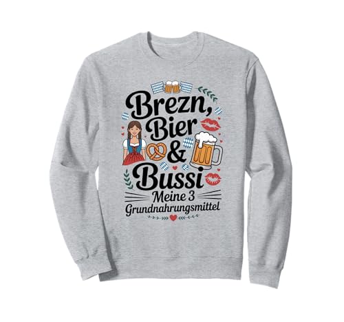 Bier Brezn & Bussi Oktoberfest Dirndl Trachten Ersatz Sweatshirt Bier Brezn & Bussi Oktoberfest Dirndl Trachten Ersatz Sweatshirt von Bayerische Oktoberfest Party Bier Trinken Trachten