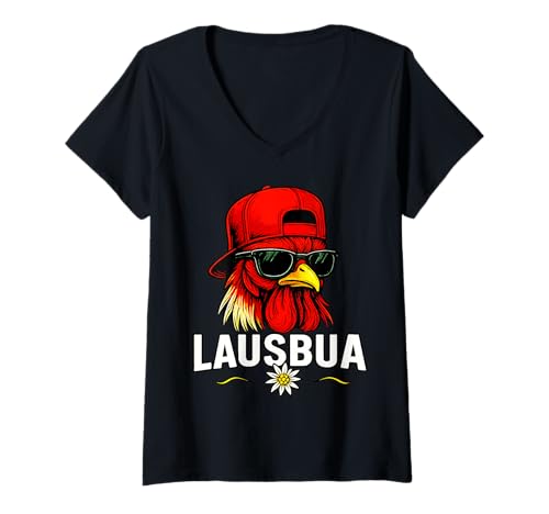 Damen Lausbua Oktoberfest Hahn Lustiges Wiesn T-Shirt mit V-Ausschnitt Damen Lausbua Oktoberfest Hahn Lustiges Wiesn T-Shirt mit V-Ausschnitt von Bayerische Sprüche und Wiesn Fun Designs