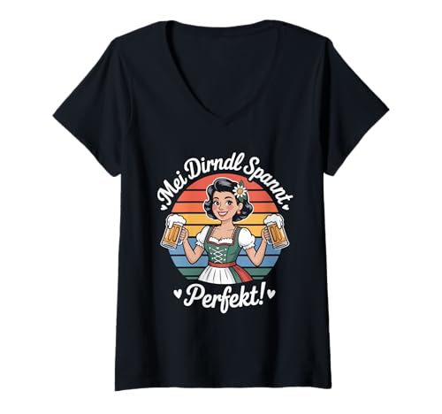 Damen MEI Dirndl Spannt Perfekt Tracht Trinken T-Shirt mit V-Ausschnitt Damen MEI Dirndl Spannt Perfekt Tracht Trinken T-Shirt mit V-Ausschnitt von Bayerische Tracht Bierliebhaber Spaß