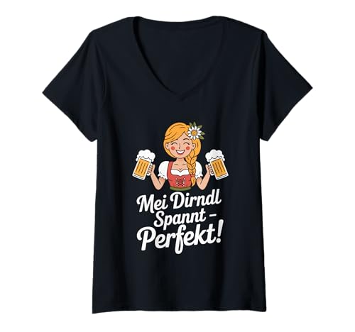 Damen MEI Dirndl Spannt Perfekt Tracht Trinken T-Shirt mit V-Ausschnitt Damen MEI Dirndl Spannt Perfekt Tracht Trinken T-Shirt mit V-Ausschnitt von Bayerische Tracht Bierliebhaber Spaß