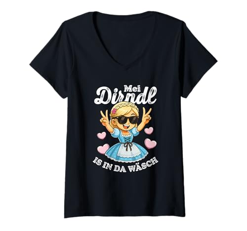 Damen Lustiges MEI Dirndl is in da Wäsch T-Shirt mit V-Ausschnitt von Bayerische Trachten Alpen Humor