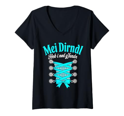 Damen MEI Dirndl Hob I Ned G'fundn Lustiges Oktoberfest Design T-Shirt mit V-Ausschnitt von Bayerische Trachtenlust Damen Oktoberfest Tees