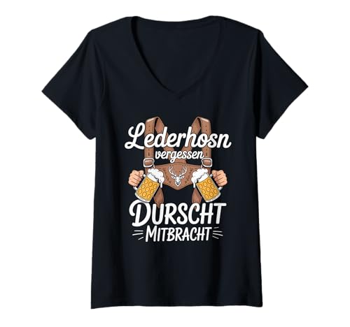 Damen Lederhosn Vergessen Durscht Mitbracht T-Shirt mit V-Ausschnitt Damen Lederhosn Vergessen Durscht Mitbracht T-Shirt mit V-Ausschnitt von Bayerische Tradition das fest im Oktober Bier