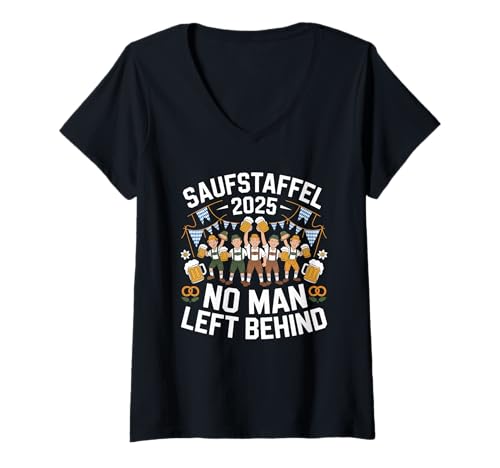 Damen Saufstaffel Oktoberfest 2025 No Man Left Behind Crew T-Shirt mit V-Ausschnitt von Bayerisches Bierfestival Bier Saufen Crew