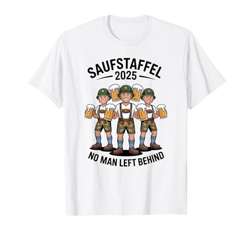 Saufstaffel Oktoberfest 2025 No Man Left Behind Crew T-Shirt von Bayerisches Bierfestival Bier Saufen Crew