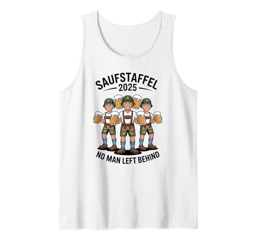 Saufstaffel Oktoberfest 2025 No Man Left Behind Crew Tank Top von Bayerisches Bierfestival Bier Saufen Crew