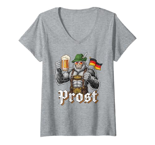 Damen Funny German Bigfoot Oktoberfest Beer Lederhosen Prost Man T-Shirt mit V-Ausschnitt von Bayerisches Oktoberfest Sasquatch Festival