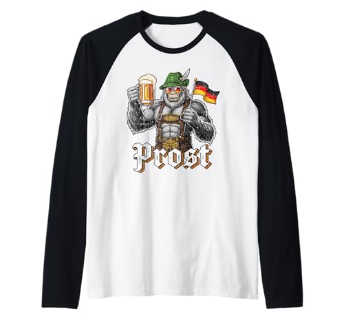 Funny German Bigfoot Oktoberfest Beer Lederhosen Prost Man Raglan von Bayerisches Oktoberfest Sasquatch Festival